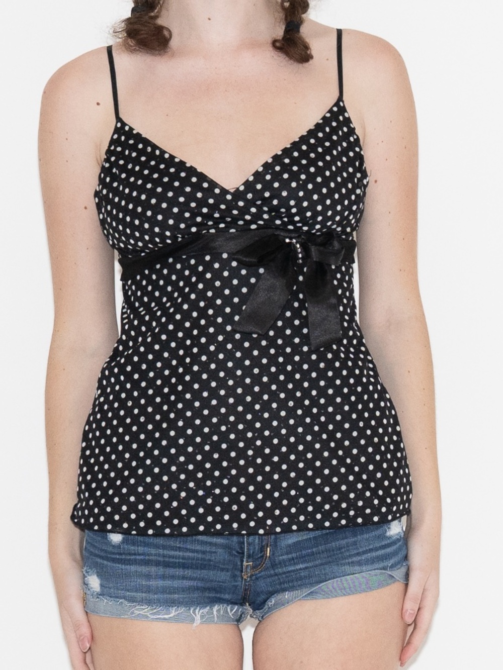 Y2k black polka dot tank top w/ bow size medium hot tempered polyester